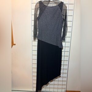 Chic Black and Gray Dress with Sheer beaded scarf